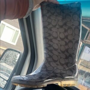 Coach Charcoal and Black Patterned Rain Boots
